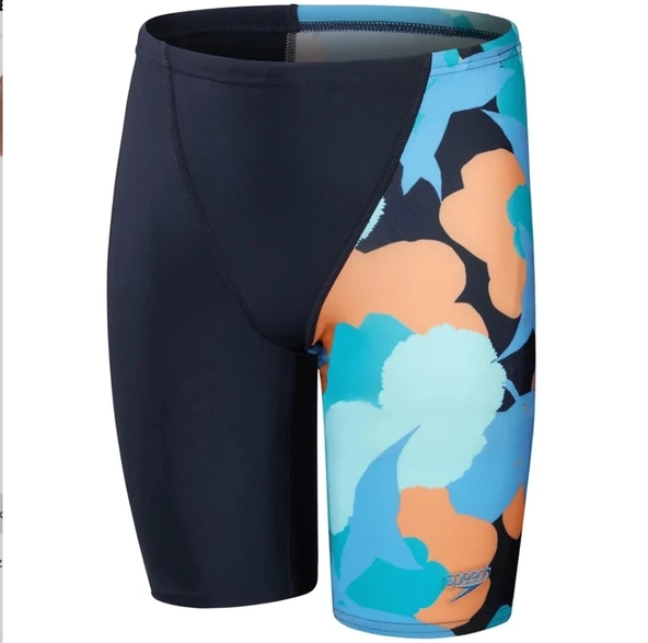 Speedo Allover V Cut Jammer Erkek Çocuk Yüzücü Mayo Lacivert-Turuncu - 3