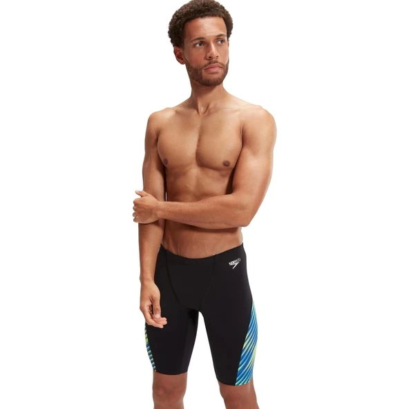 Speedo Allover Digital V-Cut Jam-mer Erkek Yüzücü Mayosu Siyah-Mavi - 1