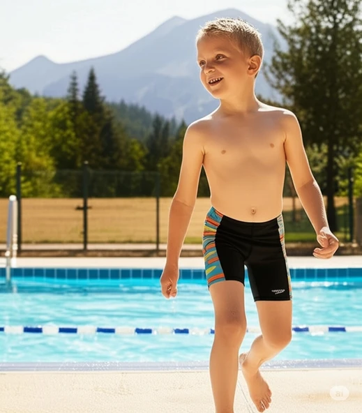 Speedo Digi Allover Panel Jam-mer Erkek Çocuk Yüzücü Mayosu Siyah-Mavi