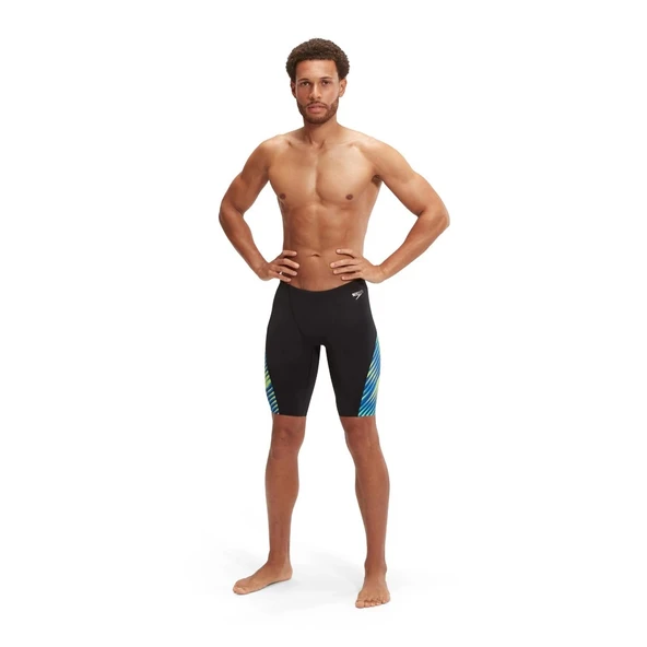 Speedo Allover Digital V-Cut Jam-mer Erkek Yüzücü Mayosu Siyah-Mavi - 2