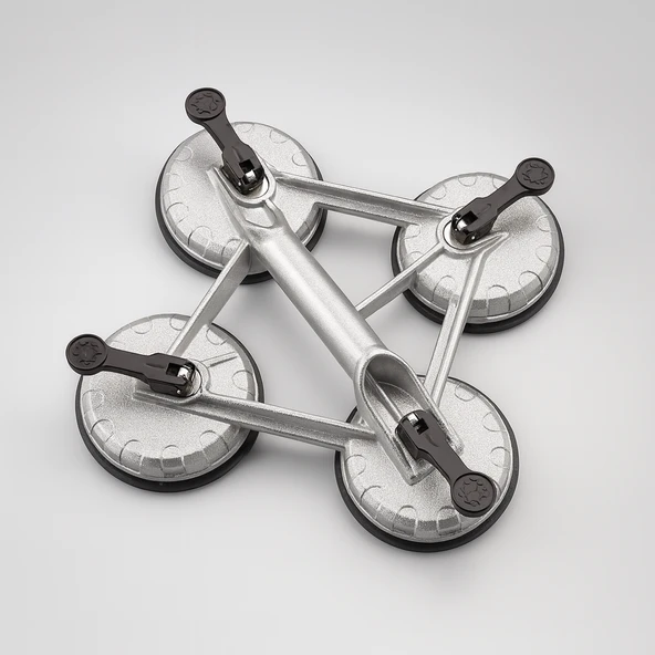 4'lü Kupalı Vakumlu Alüminyum Gövdeli Güçlü Cam Mermer Granit Ağır Yük Taşıma Vantuzu Vantusu Vantuz - Resim 5