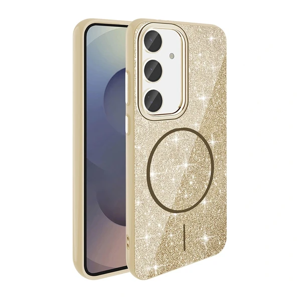 Samsung S23 FE Kılıf M-safe Şarj Özellikli Parlayan Simli Okso Kapak - Resim 6