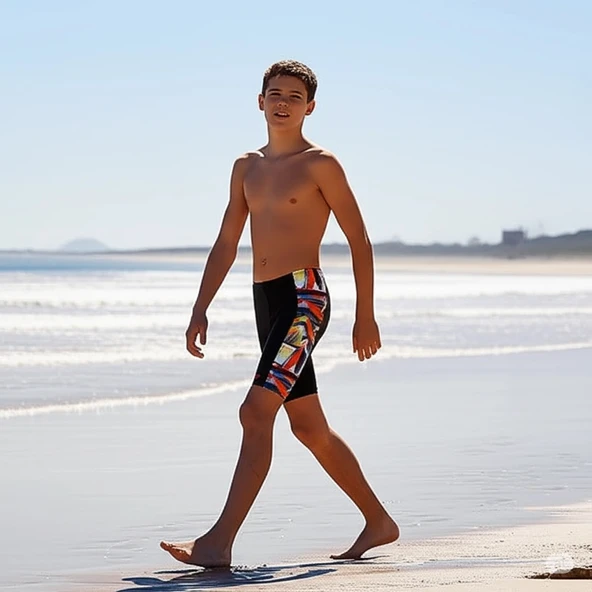 Speedo Digital Allover Panel Jam-mer Erkek Çocuk Yüzücü Mayosu Siyah-Turuncu