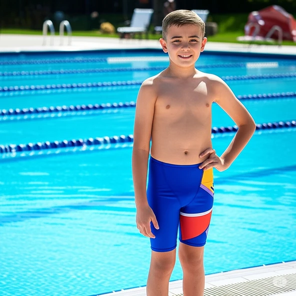 Speedo Placement V Cut Digital Jam-mer Erkek Çocuk Yüzücü Mayosu Mavi