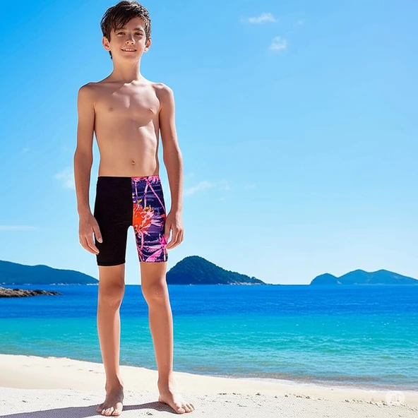 Speedo Allover Digi Jam-mer Erkek Çocuk Yüzücü Mayosu Siyah-Mor - 1