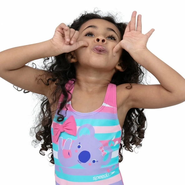 Speedo Koko Koala Desenli Çapraz Sırtlı Kız Çocuk Mayosu Mavi - 4