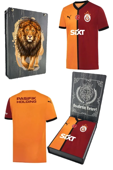 Galatasaray Orijinal 2024/25 Sarı Kırmızı 5 Yıldızlı Taraftar Forma Aslan Baskılı Hediyelik Ahşap Kutulu ürün görseli 1
