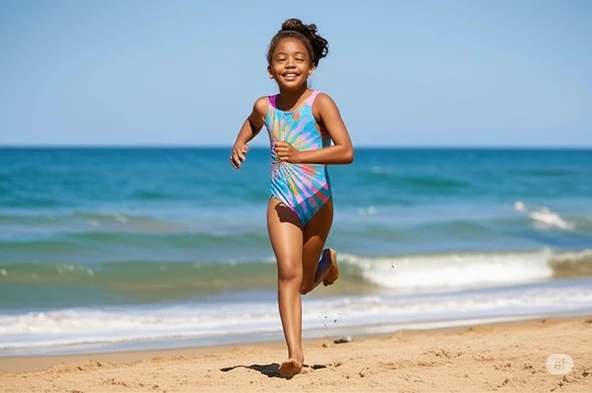 Speedo Digital Baskı Güneş Desenli Kız Çocuk Yüzücü Mayosu Turkuaz