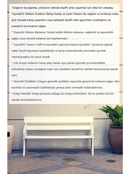 Northopia Yüksek Kalite Portatif Döküm Çadır Sobası Şömine Görünümlü Dış Bahçe Outdoor Kamp Karavan Soba - 2