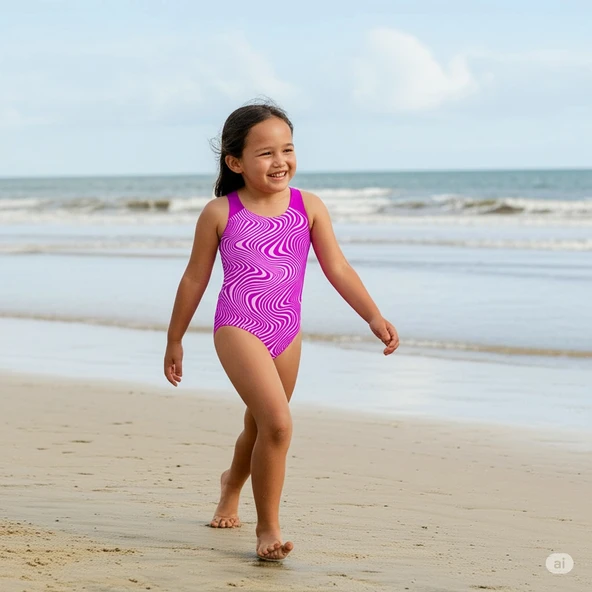 Speedo Dijital Allover Sıçrama Önleyici Diva Kız Çocuk Mayosu Mor