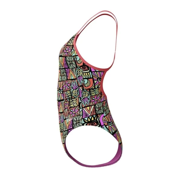 Speedo Allover Digital V-Back Kız Çocuk Yüzücü Mayosu Desenli Mor - Resim 4