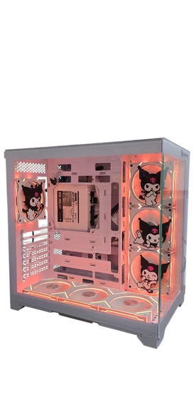 Kuromi  Karakterli 7 ARGB Fanlı Beyaz Akvaryum Kasa - Resim 5