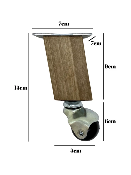 Kale Ahşap Eğimli Top Tekerli Ayak Mobilya Sehpa Tekerli Ayağı(K. CEVİZ)(12CM - 15CM)(CEVİZ AĞACI) Ceviz 15cm 15cm - 2 ADET - Resim 5