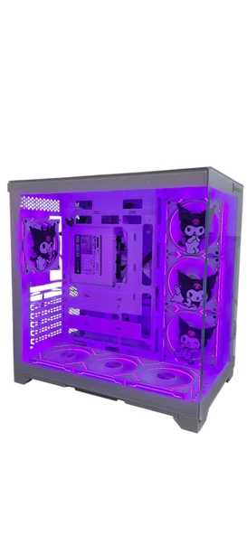 Kuromi  Karakterli 7 ARGB Fanlı Beyaz Akvaryum Kasa - Resim 4