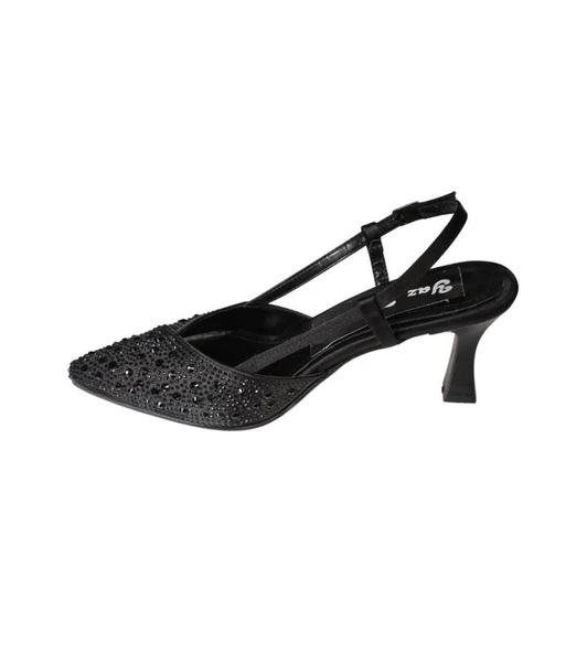 YAZKIŞ Kadın Siyah Laci Ten Gümüş Sivri Burun Üstü Taşlı 8cm kadeh Topuk Abiye Ayakkabı - Resim 12