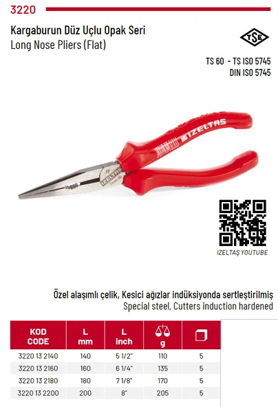 İzeltaş Kargaburun Düz Uçlu Opak Seri 160 mm ürün görseli 1