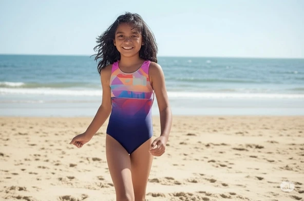 Speedo Digital Baskı Splashback Kız Çocuk Yüzücü Mayosu Lacivert-Pembe