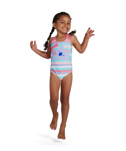 Speedo Koko Koala Desenli Çapraz Sırtlı Kız Çocuk Mayosu Mavi