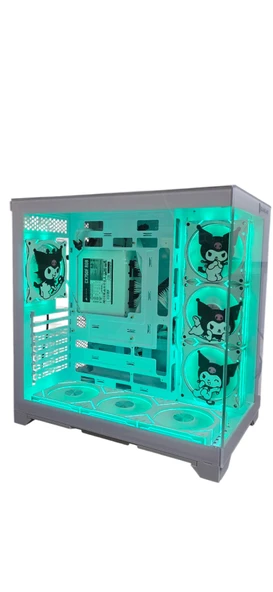 Kuromi  Karakterli 7 ARGB Fanlı Beyaz Akvaryum Kasa - Resim 2