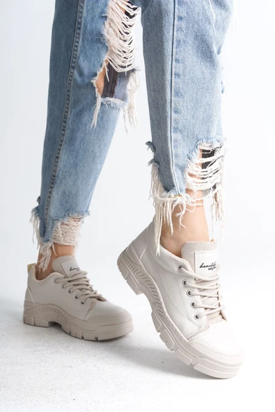 JET-JANE Bağcıklı Ortopedik Taban Kadın Sneaker Spor Ayakkabı  CKT - Krem ürün görseli
