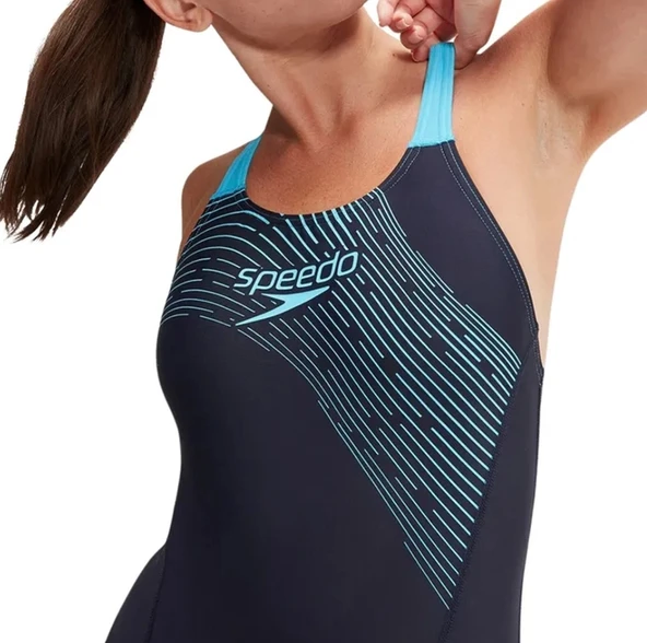 Speedo Medley Logo Kadın Yüzücü Mayosu Lacivert-Turkuaz - 6