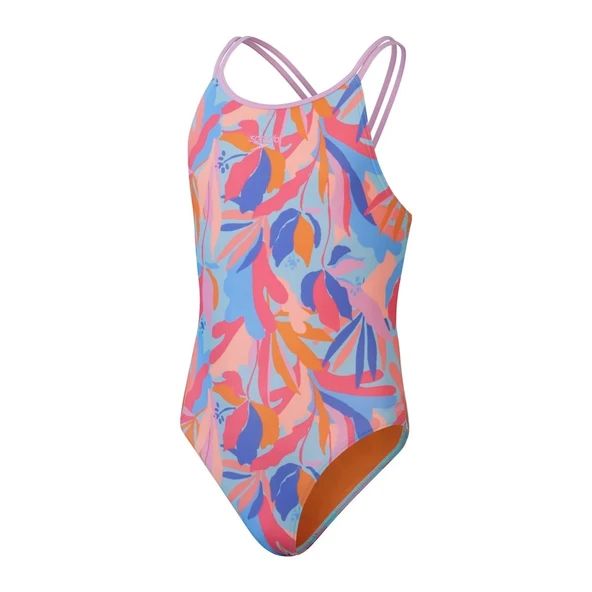 Speedo Printed Twinstrap Kız Çocuk Yüzücü Mayosu Pembe-Mavi - 2