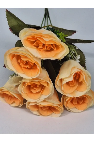 Somon Turuncusu Yakamoz Gülü –7 li Yapay Gül Buketi, Dekoratif ve Zarif Aranjman - Resim 3