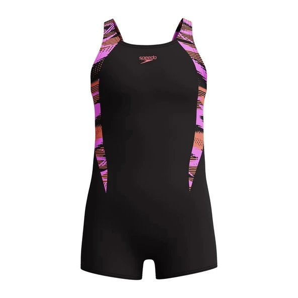Speedo Hyperboom Splice Legsuit Kız Çocuk Yüzücü Mayosu Siyah-Mor - 4