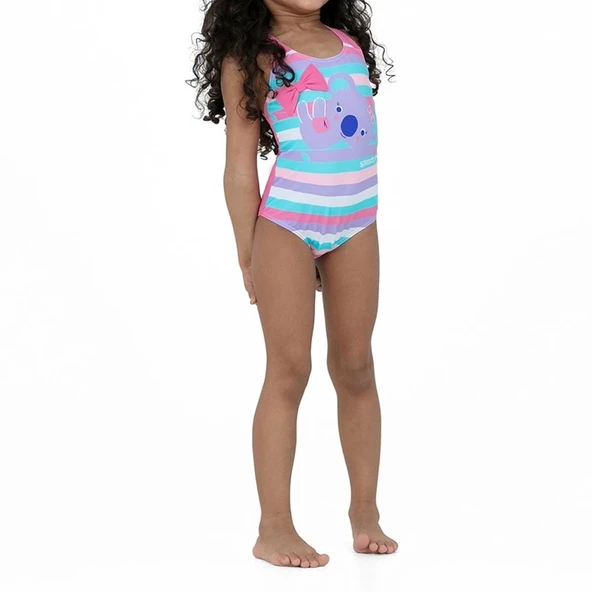 Speedo Koko Koala Desenli Çapraz Sırtlı Kız Çocuk Mayosu Mavi - 3
