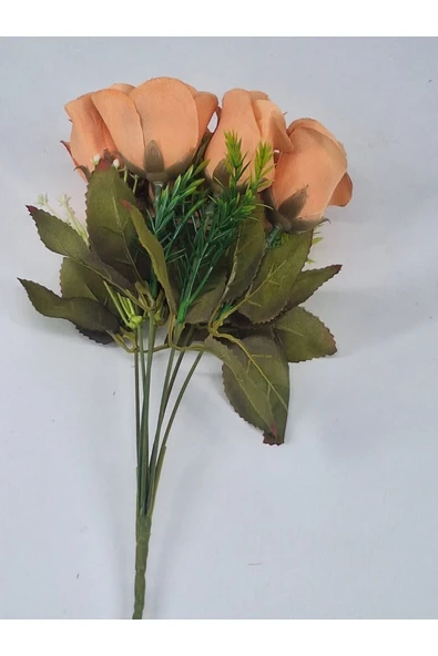 Turuncu 35 Cm 7 Kafalı Yapay Gül Buketi, Dekoratif ve Zarif Aranjman - 2