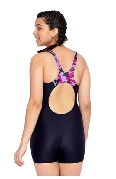 Speedo Hyperboom Splice Legsuit Kız Çocuk Yüzücü Mayosu Siyah-Mor - 2