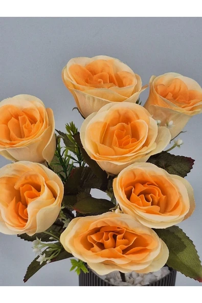 Somon Turuncusu Yakamoz Gülü –7 li Yapay Gül Buketi, Dekoratif ve Zarif Aranjman - Resim 2