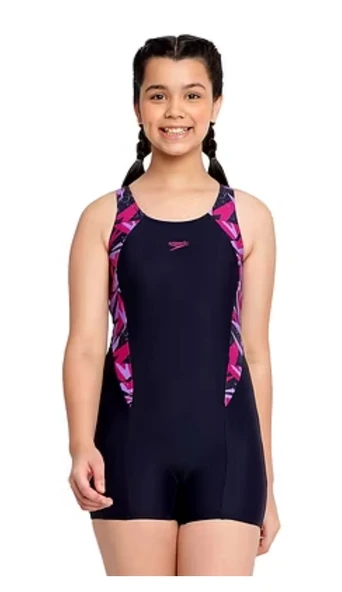 Speedo Hyperboom Splice Legsuit Kız Çocuk Yüzücü Mayosu Siyah-Mor