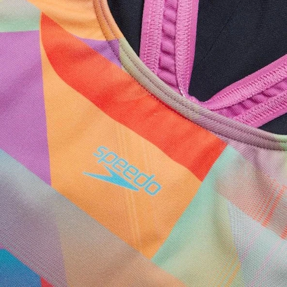 Speedo Digital Baskı Splashback Kız Çocuk Yüzücü Mayosu Lacivert-Pembe - 3