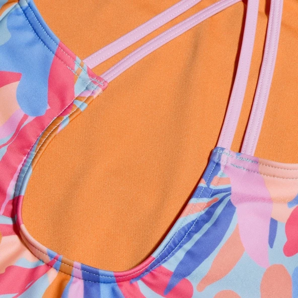 Speedo Printed Twinstrap Kız Çocuk Yüzücü Mayosu Pembe-Mavi - 4