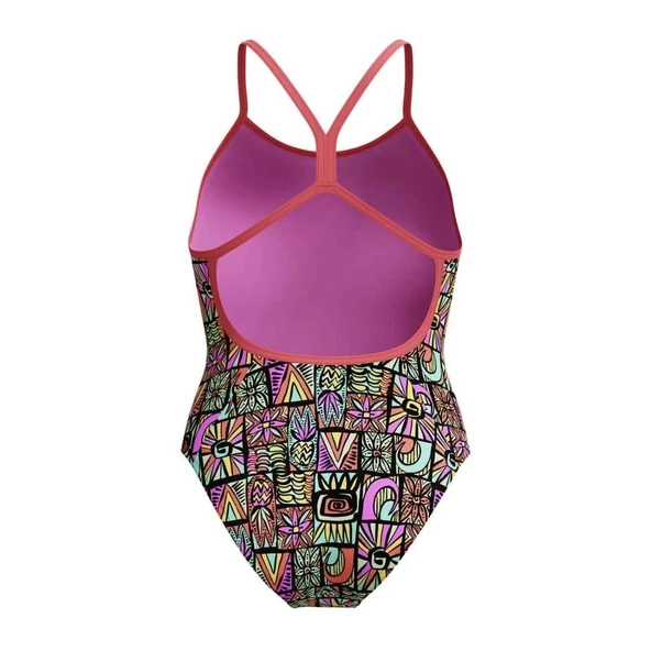 Speedo Allover Digital V-Back Kız Çocuk Yüzücü Mayosu Desenli Mor - Resim 3