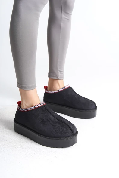 JET-LEILA Bağcıksız Düz ve Kalın Taban İçi Kürklü Kısa Süet Kadın Bot  SST - Siyah ürün görseli