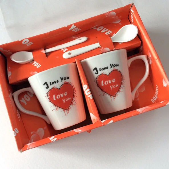 I Love You Temalı Espresso Fincanı 2'li set Kaşıklı ürün görseli