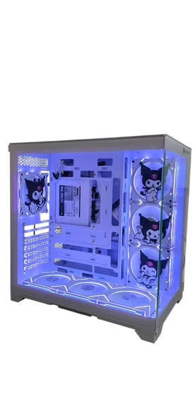 Kuromi  Karakterli 7 ARGB Fanlı Beyaz Akvaryum Kasa - Resim 3