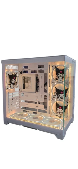 Kuromi  Karakterli 7 ARGB Fanlı Beyaz Akvaryum Kasa - Resim 10