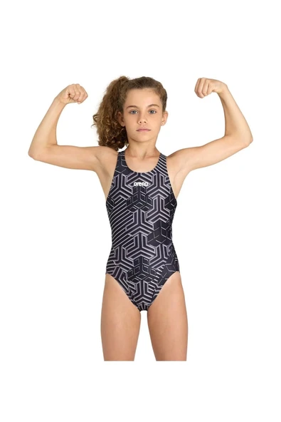 Arena Kız Çocuk Yüzücü Mayosu Siyah-Beyaz - Resim 2