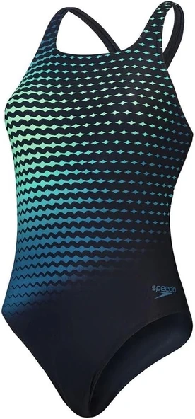 Speedo Dijital Baskılı Medalist Kadın Yüzücü Mayosu Koyu Yeşil - 7