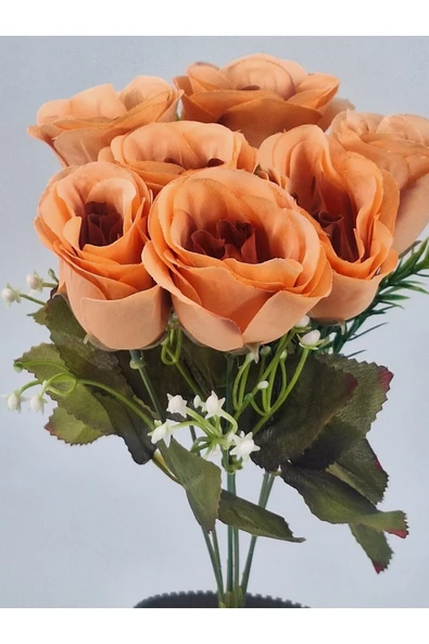 Turuncu 35 Cm 7 Kafalı Yapay Gül Buketi, Dekoratif ve Zarif Aranjman