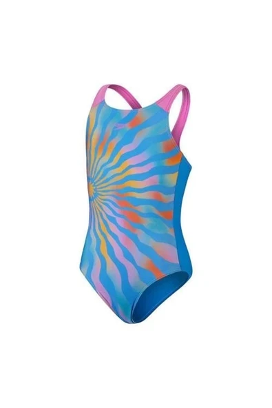 Speedo Digital Baskı Güneş Desenli Kız Çocuk Yüzücü Mayosu Turkuaz - 2