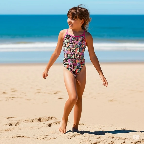 Speedo Allover Digital V-Back Kız Çocuk Yüzücü Mayosu Desenli Mor ürün görseli