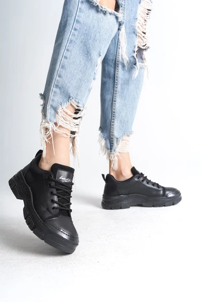 JET-JANE Bağcıklı Ortopedik Taban Kadın Sneaker Spor Ayakkabı  CST - Siyah - Resim 2