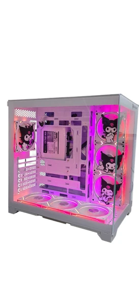 Kuromi  Karakterli 7 ARGB Fanlı Beyaz Akvaryum Kasa - Resim 6