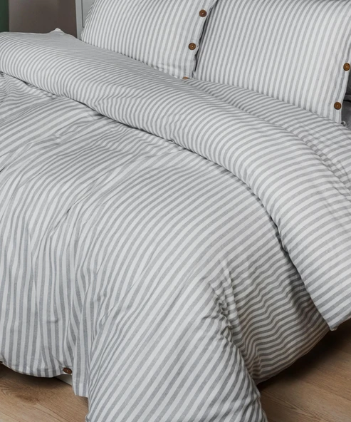 Cotton Collection Tek Kişilik Çizgili Nevresim Seti Reveboheme - 5