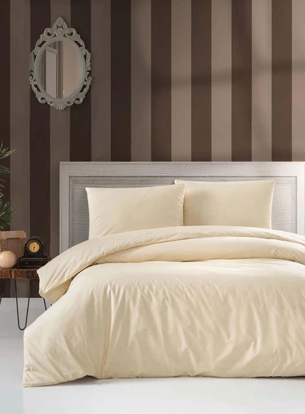 La Notte Saten Tek Kişilik Nevresim Seti Düzboya Krem