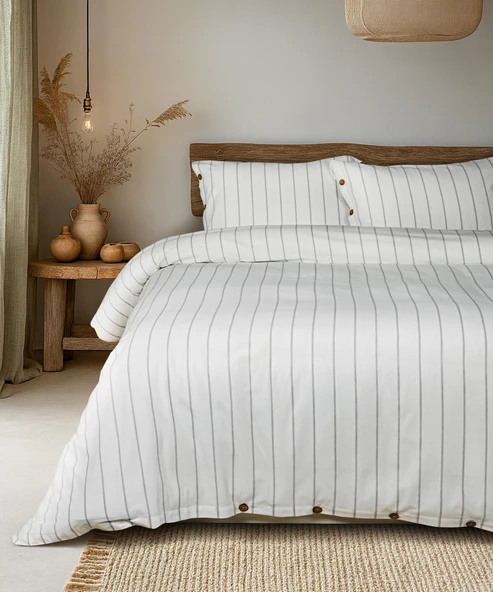 Cotton Collection Çift Kişilik Çizgili Nevresim Seti Rayuna